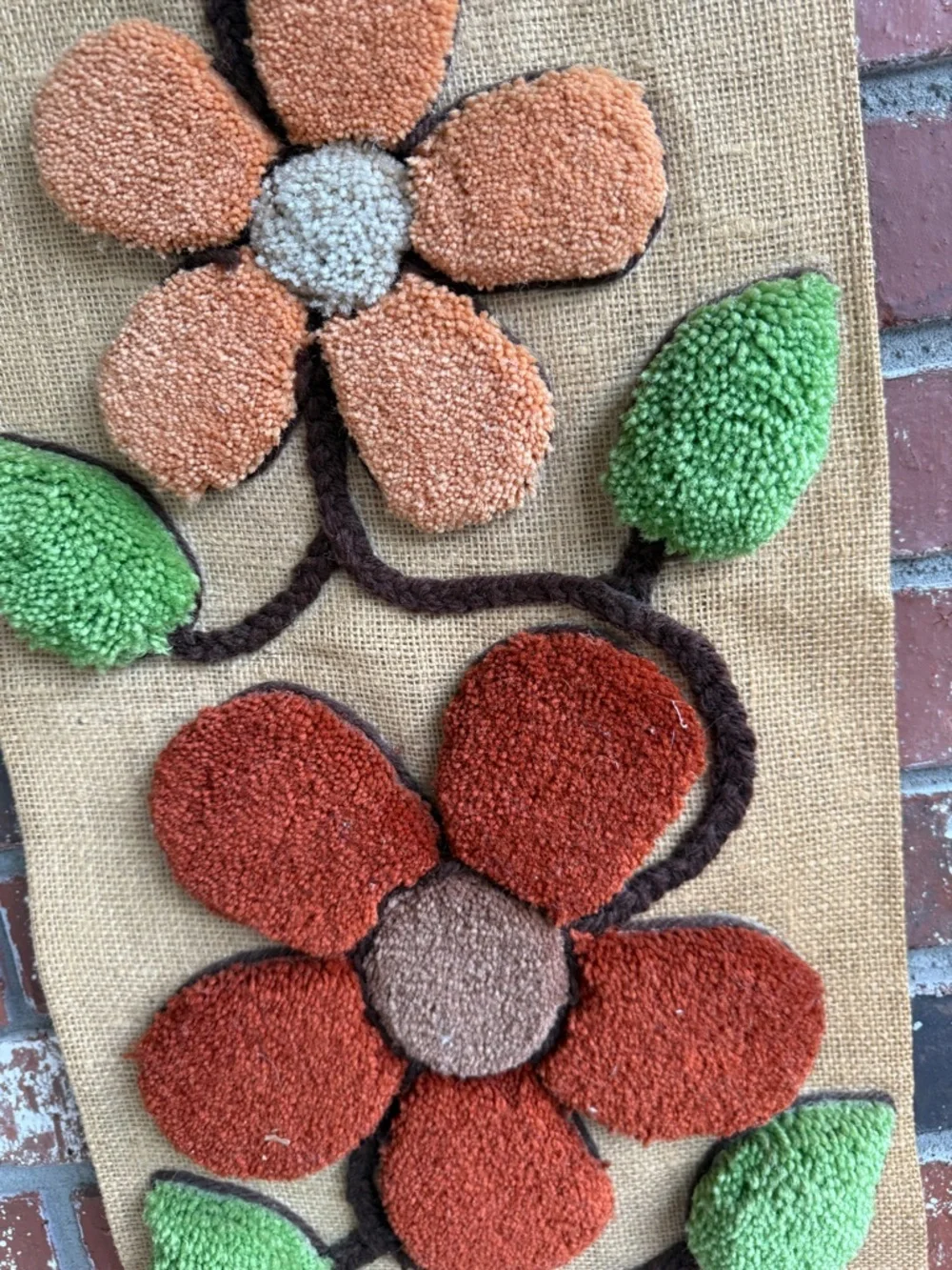 Handmade Floral Hooked Wall Tapestry Hangings - Earth Tones